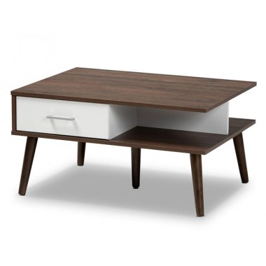 Baxton Studio Merlin Two Tone Walnut White 2 Drawer Coffee Table