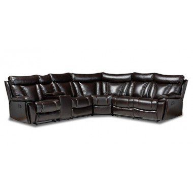 Baxton Studio Lewis Dark Brown Faux Leather 6pc Reclining Sectional