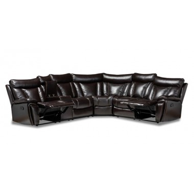 Baxton Studio Lewis Dark Brown Faux Leather 6pc Reclining Sectional Hover