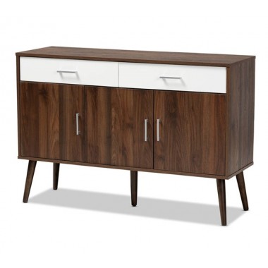 Baxton Studio Leena White Walnut Brown Wood 2 Drawer Sideboard Buffet