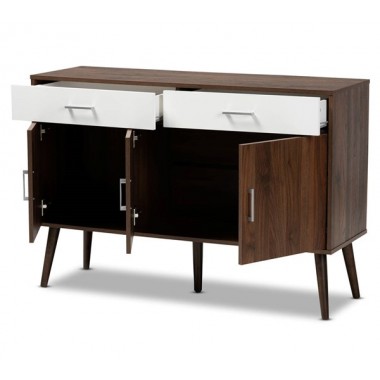 Baxton Studio Leena White Walnut Brown Wood 2 Drawer Sideboard Buffet Hover