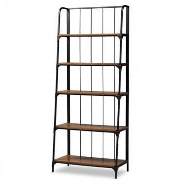 Baxton Studio Ceren Distressed Wood 5 Tier Ladder Shelf