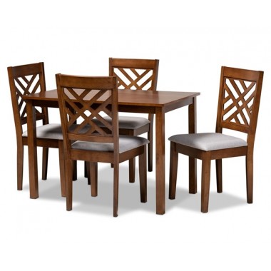 Baxton Studio Caron Grey Fabric Walnut Brown Wood 5pc Dining Set