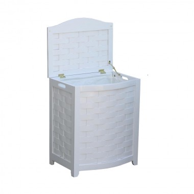 Oceanstar White Finished Bowed Front Veneer Laundry Wood Hamper with Interior Bag Hover
