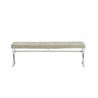 Whiteline Modern Living Savannah Bench Taupe/White Faux Leather Polished Stainless Steel Base Hover