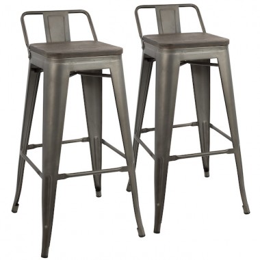 LumiSource Oregon Low Back Barstool - Set of 2 - ANTIQUE; ESPRESSO