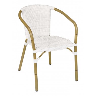 Hand Painted Aluminum Arm Chair W/ PE Weave And Binding Back And Seat - CAFE A - White Wash