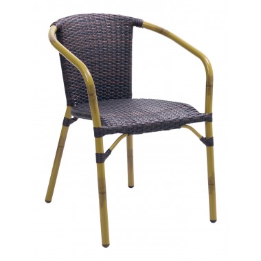 Florida Seating Hand Painted Aluminum Arm Chair W/ PE Weave And Binding Back And Seat - CAFE A Hover