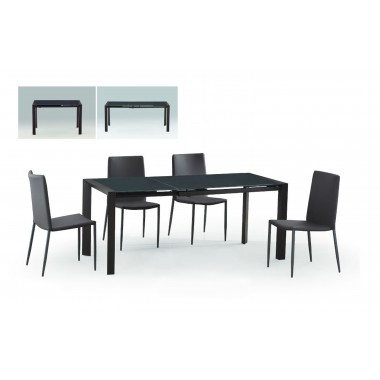 Diamond Sofa Carbon Glass Top Extension Dining Table with Metal Frame