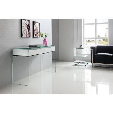 IBIZA Collection High Gloss White Lacquer With Glass Console Table - Lifestyle