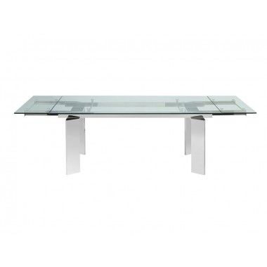 Casabianca EUPHORIA Extendable Stainless Steel / Clear Glass Dining Table Hover