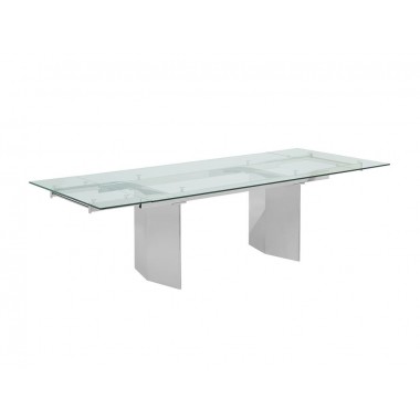 Casabianca TOWER Extendable Stainless Steel / Clear Glass Dining Table Hover