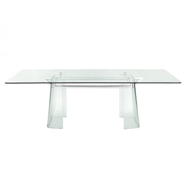 Casabianca Blake Stainless Steel / Clear Tempered Glass Dining Table  Hover