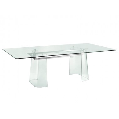 Casabianca Blake Stainless Steel / Clear Tempered Glass Dining Table - Perspective