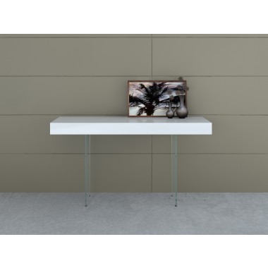 Casabianca IL VETRO Il Vetro Console Table In High Gloss White Lacquer With Clear Glass - Lifestyle 