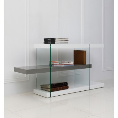 IL VETRO Collection High Gloss White/Gray Lacquer Bookcase - 28.75"
