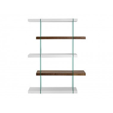 Casabianca IL VETRO Bookcase In High Gloss White Lacquer And Walnut Veneer With Glass Hover