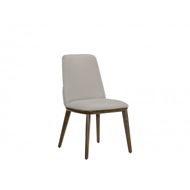 Casabianca STELLAR Dining Chair In Light Gray Leather With Walnut Wood Legs - Single