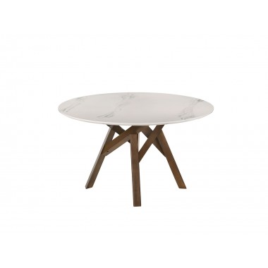 Casabianca FLAIR Dining Table In White Marbled With Walnut Wood Veneer Base - White BG