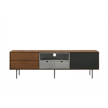 Casabianca CALICO Entertainment Center In Walnut Wood Veneer With Gray Matte Painted Accents - Front