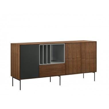 Casabianca CALICO Buffet-server In Walnut Wood Veneer With Gray Matte Painted Accents Hover