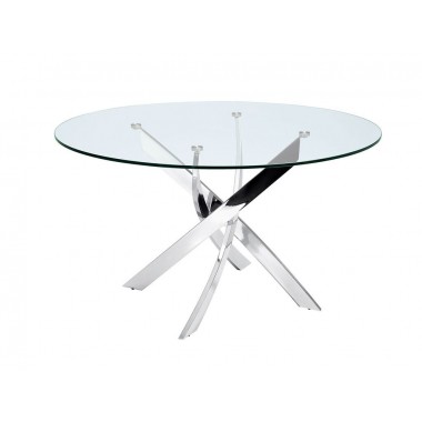 Casabianca GALAXY Dining Table In Clear Glass With Polished Stainless Steel Base Hover