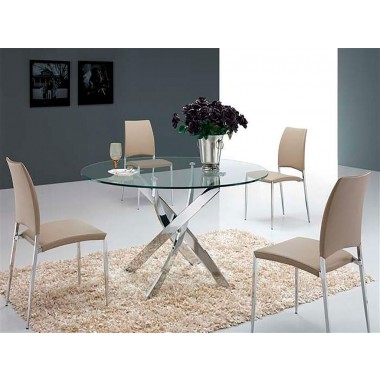 GALAXY Chrome / Clear Glass Dining Table - Lifestyle