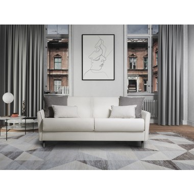Habitat Queen Size Sofa Bed In White Pu-leather And Gray Feet - Front Lifestyle