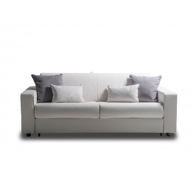 Reserve Queen Size Sofa Bed In White Top Grain Pu Leather And Black Feet - Front