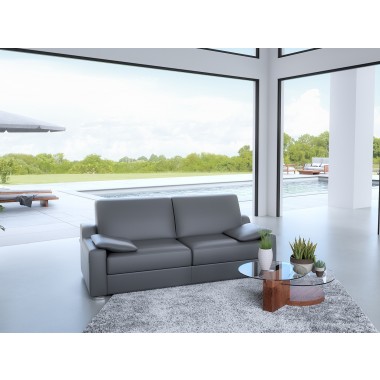 Casabianca LANDMARK Queen Size Sofa Bed In Gray/White Top Grain Leather With Chromed Feet - Lifestyle 2