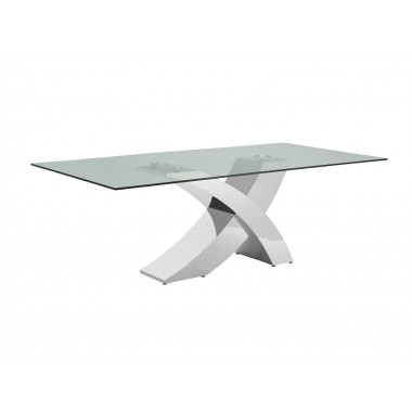 Casabianca GENEVA Dining Table In Clear Glass With Polished Stainless Steel Base Hover