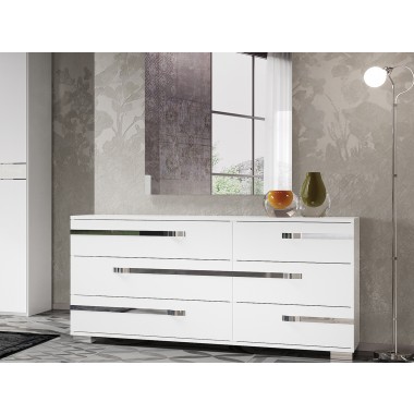 Casabianca WAVE Dresser In High Gloss White Melamine With Chrome Trim - Lifestyle