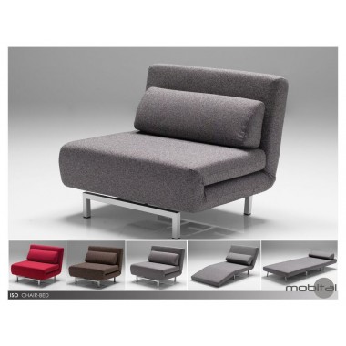 Mobital Iso Single Sleeper Swivel Chair-Bed Bark/Charcoal/Peacock/Red Tweed with Silver Powder Coated Steel Hover