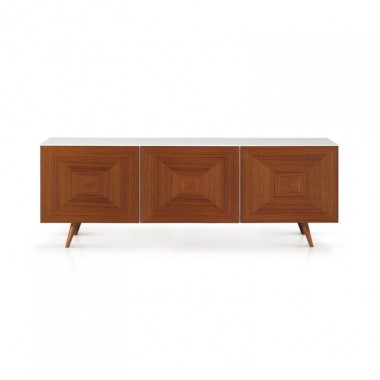 City Sideboard In White HG - Walnut Doors