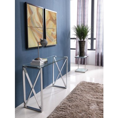 Brooke Console With Clear Glass Anf Stainless Steel Base - Lifestyle