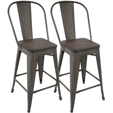 LumiSource Oregon High Back Counter Stool - Set of 2 - ANTIQUE; ESPRESSO