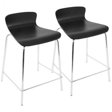 LumiSource Woodstacker Counter Stool - Set of 2- BLACK 