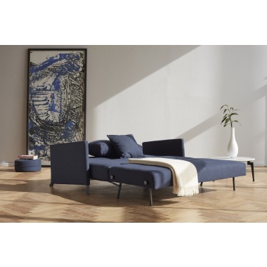 Cubed 02 Chair With Arms And Black Steel Legs and Mixed Dance Blue Fabric - Lifestyle