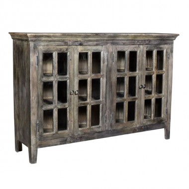 Bengal Manor Acacia Wood 4 Door Window Pane Cabinet
