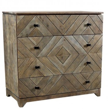 Bengal Manor Acacia Wood Diamond Pattern 4 Drawer Chest 