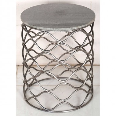 Bengal Manor Solid Iron Accent Table in Nickel Finish With Grey Marble Top