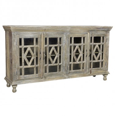 Crestview Collection Bengal Manor Mango Wood Grey Wash 4 Door Sideboard Hover