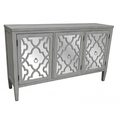 Marissa Antique White Pattern Mirror 3 Door Sideboard