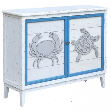 Block Island Whitewash 2 Door Crab and Turtle Cabinet