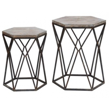 Buena Vista Rustic Metal and Wood Set of Tables