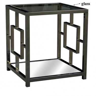 Bentley Chrome Rectangle Design End Table With Beveled Mirror Top