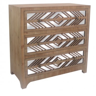 Declan Rustic Wood and Mirror Pattern 3 Drawer Chest