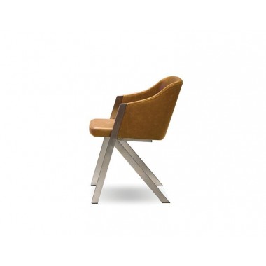 Mobital Sebastian Arm Chair Cognac Leathette With Brushed Stainless Steel Legs Set of 2 Hover