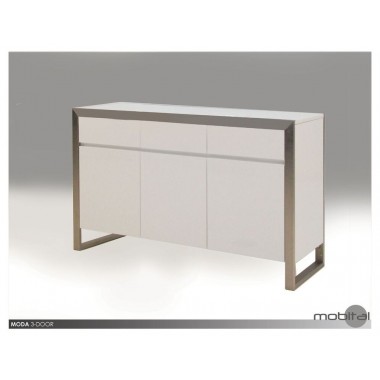 Mobital Moda 3 Door Buffet Natural Walnut/High Gloss White with Brushed Stainless Steel Hover