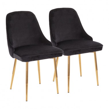 LumiSource Marcel Dining Chair - Set of 2 - Black in Gold Legs 